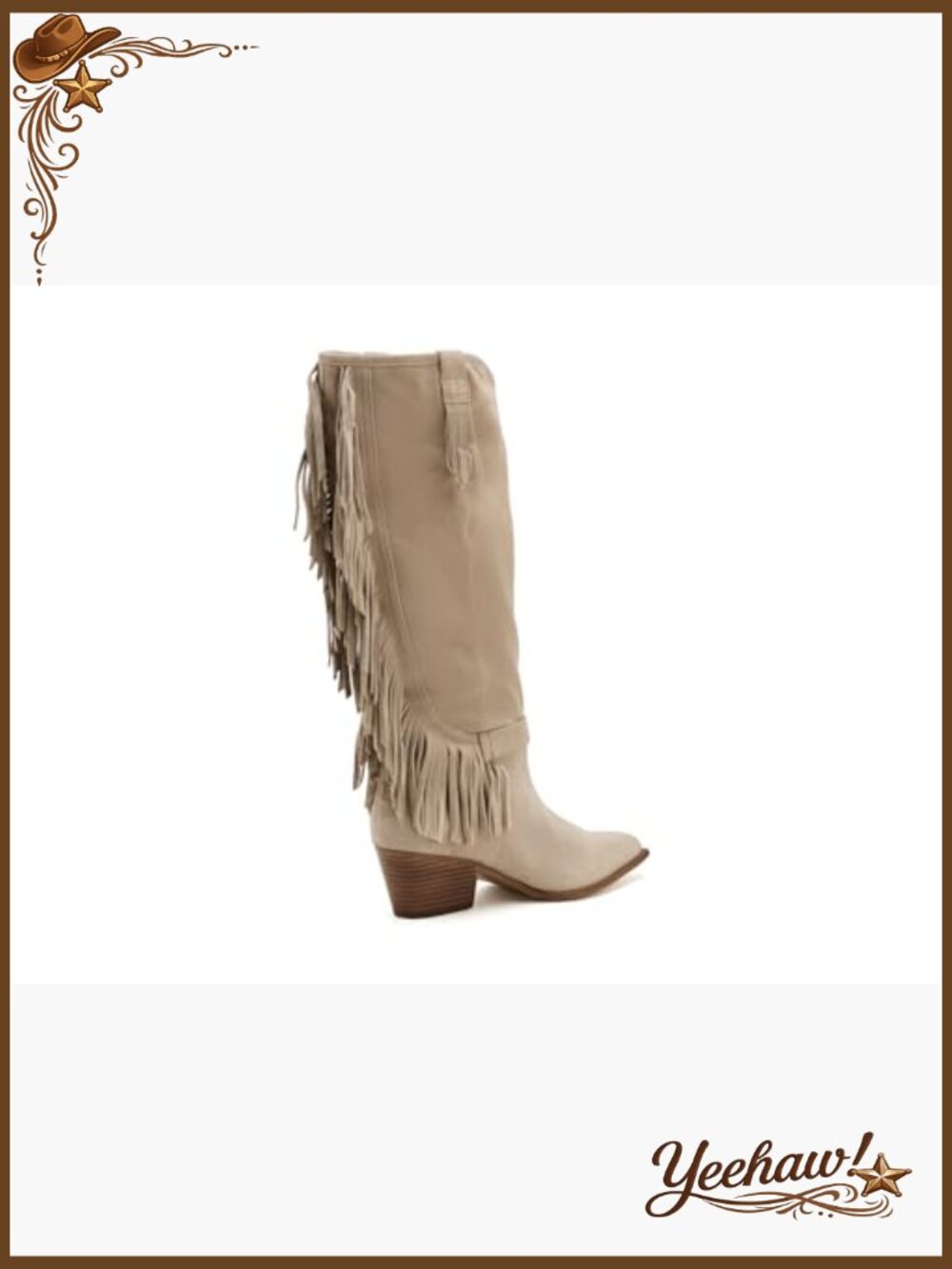 Suede Fringe Western Knee-High Boots with Block Heel - Picture 3 of 7